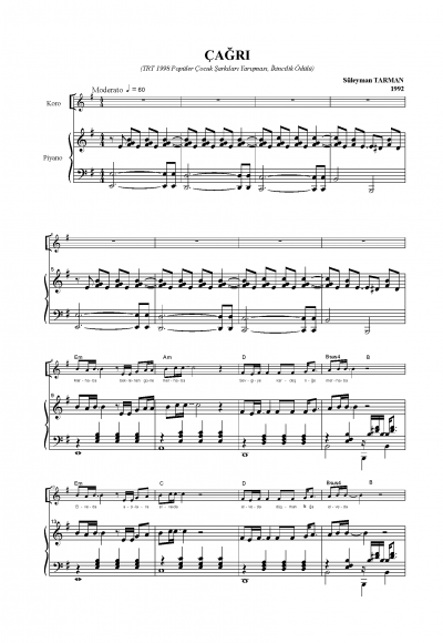 Çağrı - S.Tarman - Piyano Eşlik Partisi