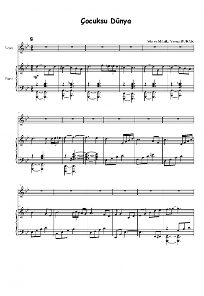 Çocuksu Dünya - Y.Durak - Piyano Eşlik Partisi