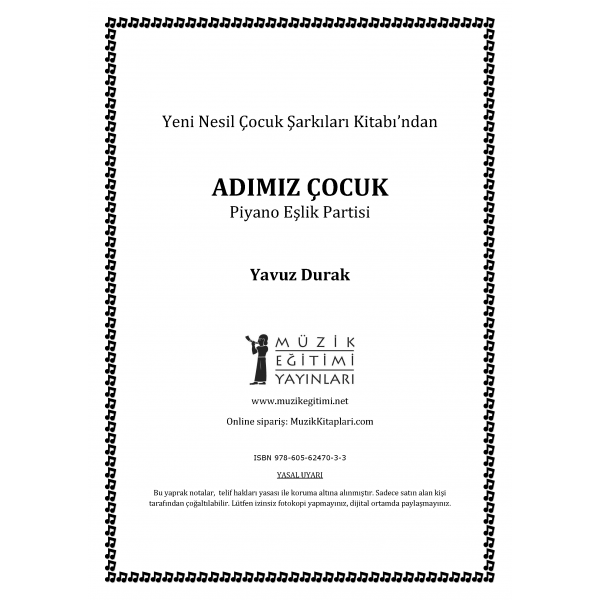 Adımız Çocuk - Y. Durak - Piyano Eşlik Partisi