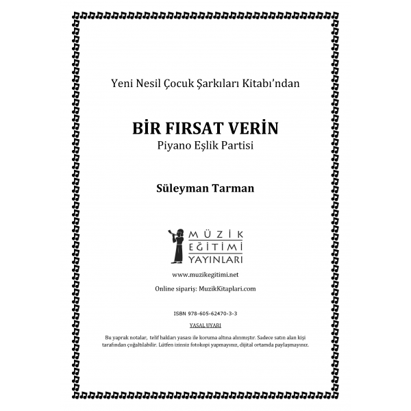 Bir Fırsat Verin - S.Tarman - Piyano Eşlik Partisi